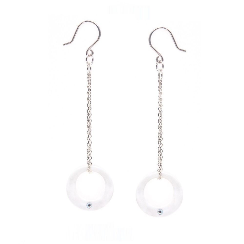 White Planet Drop Earrings